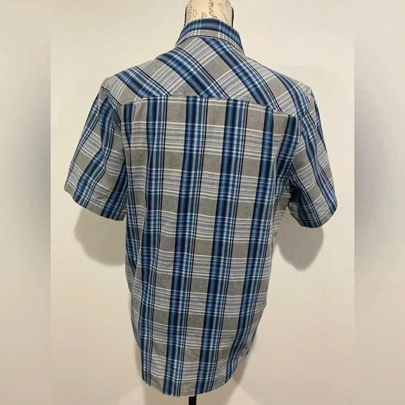 Travis Matthew Mens Blue Gray Plaid Short Sleeve Button Down Golf Shirt Medium - Picture 3 of 8